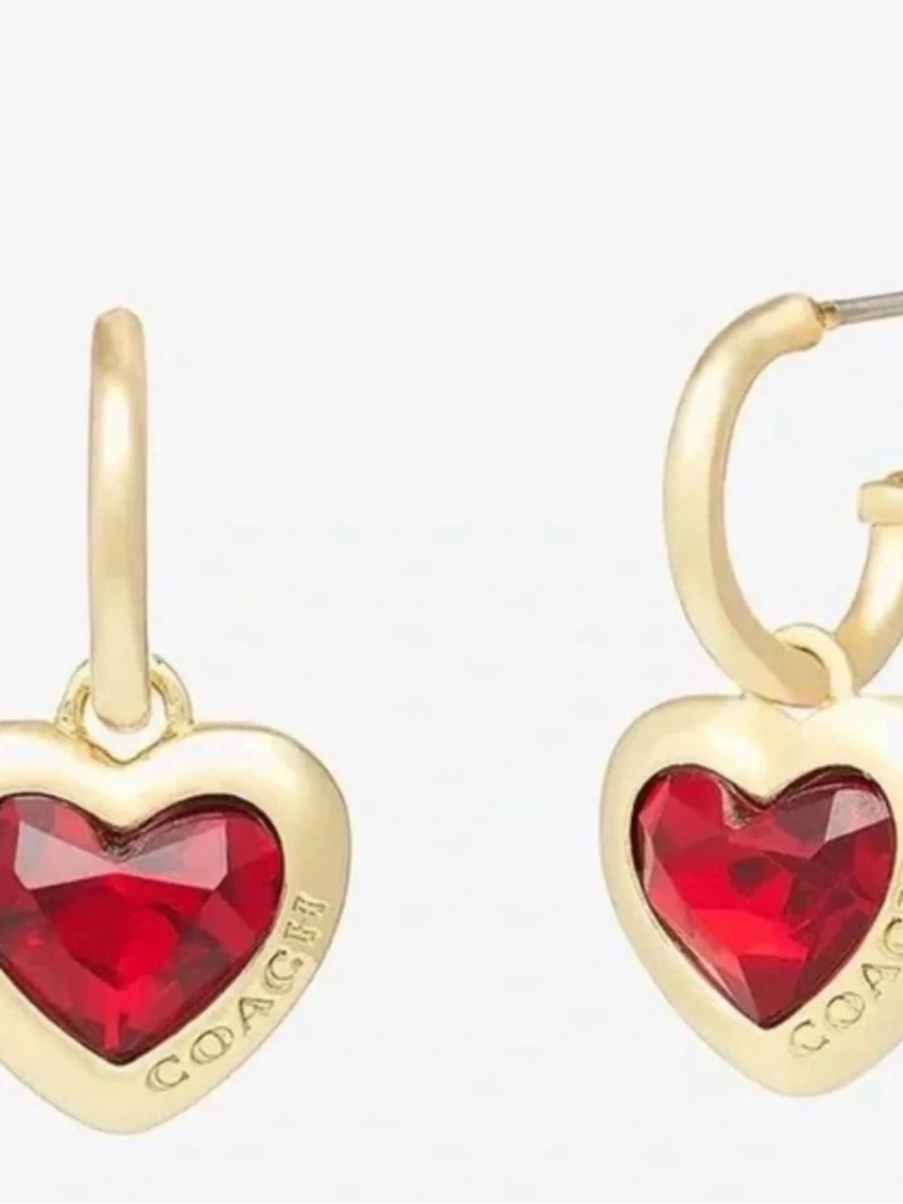 Coach Heart Huggie Earrings In Gold & Red NWT - Picture 5 of 7